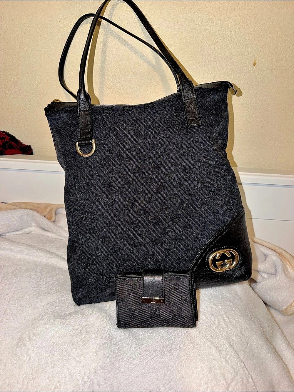 Vintage Gucci Black Monogram Tote with wallet